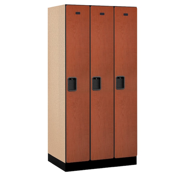 Wardrobe Locker, 36" W, 21" D, 76" H, (3) Wide, (3) Openings, Cherry